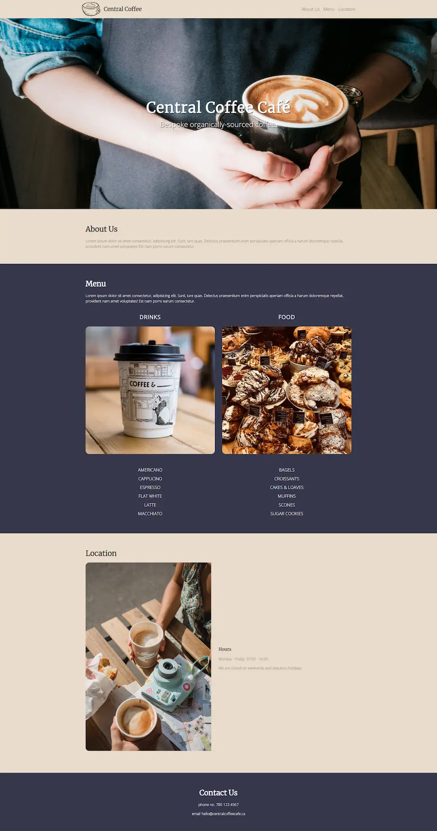 A website about a coffee shop.